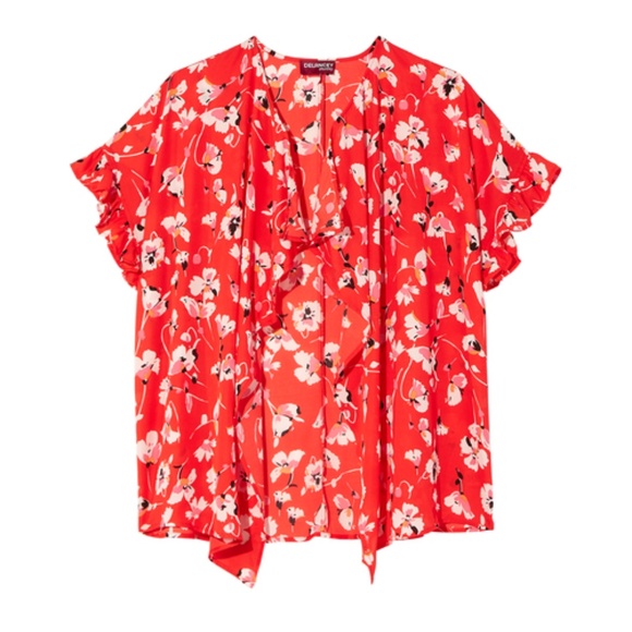 Tops - Short ruffle sleeve floral kimono